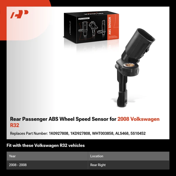 Rear Passenger ABS Wheel Speed Sensor for 2008 Volkswagen R32