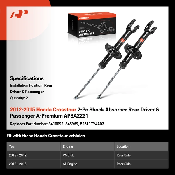 2012-2015 Honda Crosstour 2-Pc Shock Absorber Rear Driver & Passenger A-Premium APSA2231