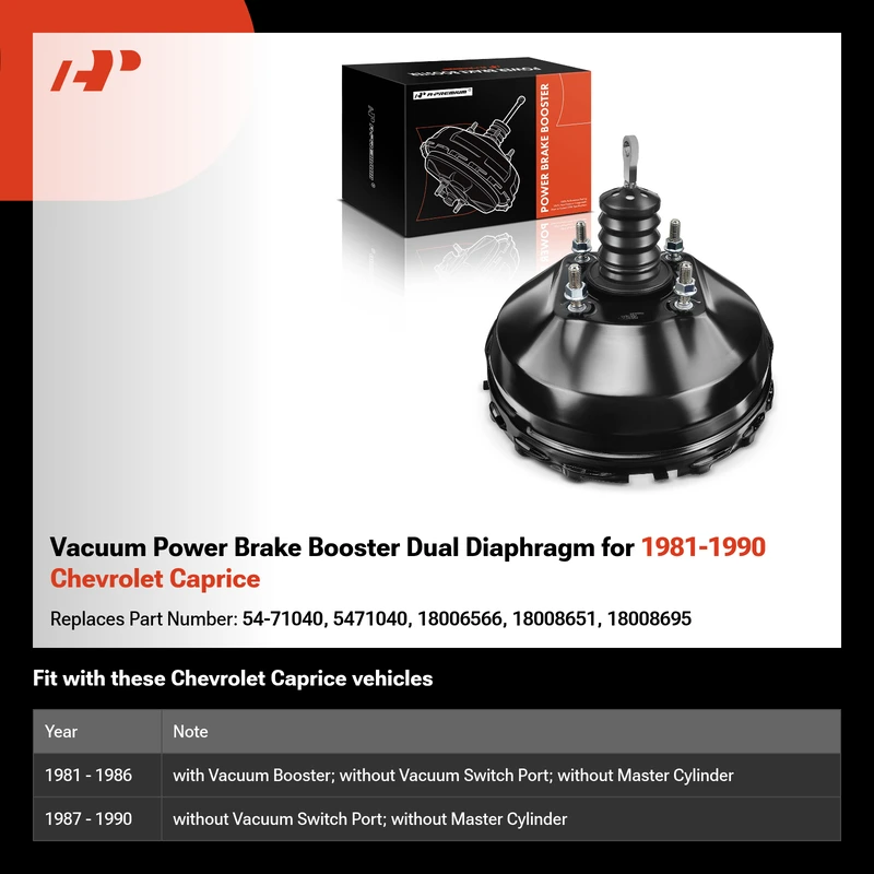 Vacuum Power Brake Booster Dual Diaphragm for 1981-1990 Chevrolet Caprice