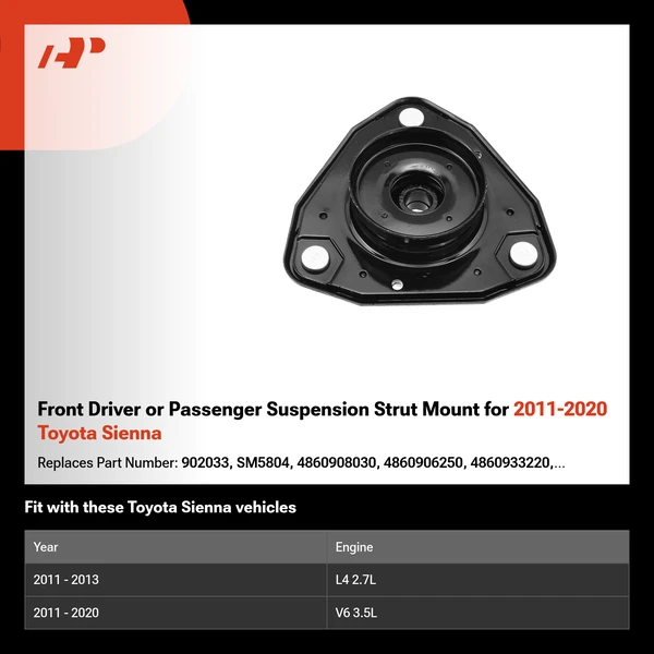 Front Driver or Passenger Suspension Strut Mount for 2011-2020 Toyota Sienna