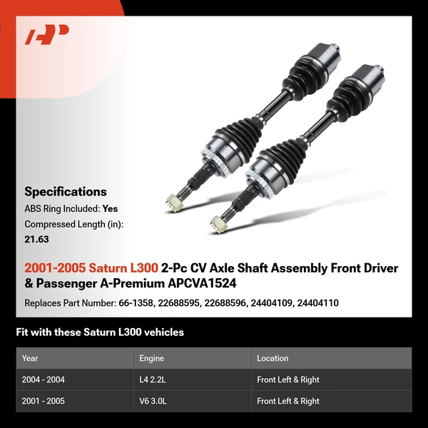 2001-2005 Saturn L300 2-Pc CV Axle Shaft Assembly Front Driver & Passenger A-Premium APCVA1524