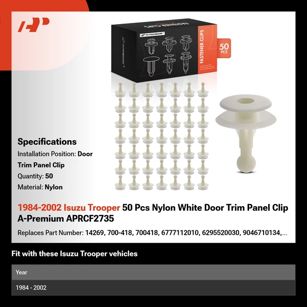 1984-2002 Isuzu Trooper 50 Pcs Nylon White Door Trim Panel Clip A-Premium APRCF2735