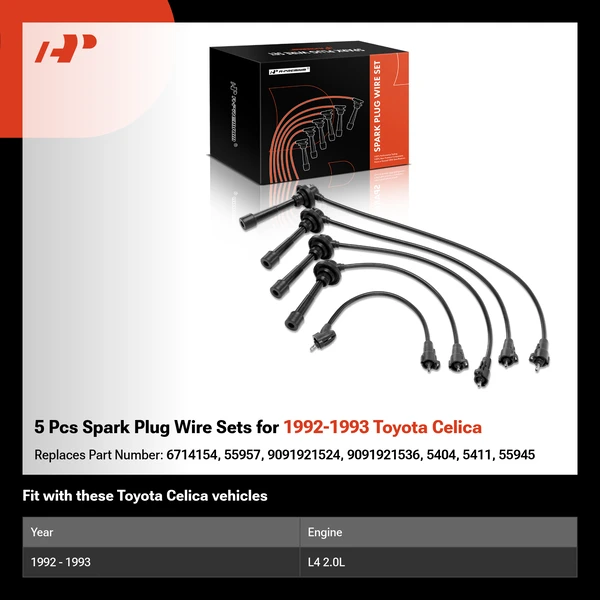 5 Pcs Spark Plug Wire Sets for 1992-1993 Toyota Celica