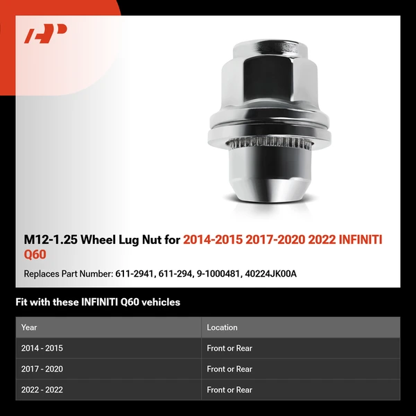 M12-1.25 Wheel Lug Nut for 2014-2015 2017-2020 2022 INFINITI Q60