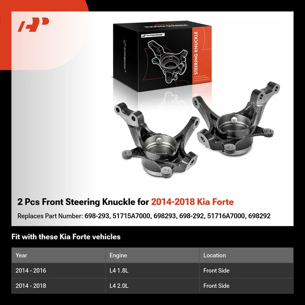2 Pcs Front Steering Knuckle for 2014-2018 Kia Forte