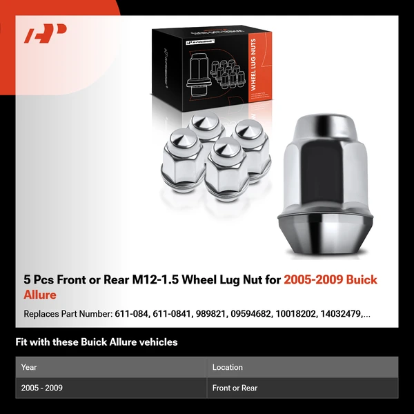 5 Pcs Front or Rear M12-1.5 Wheel Lug Nut for 2005-2009 Buick Allure