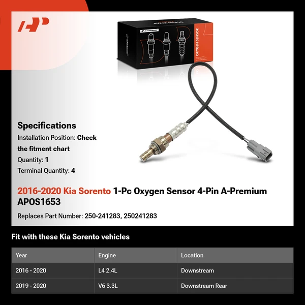 2016-2020 Kia Sorento 1-Pc Oxygen Sensor 4-Pin A-Premium APOS1653
