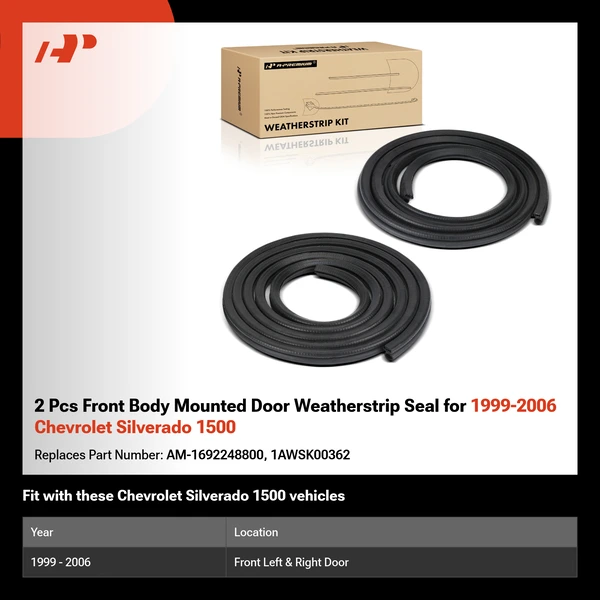 2 Pcs Front Body Mounted Door Weatherstrip Seal for 1999-2006 Chevrolet Silverado 1500