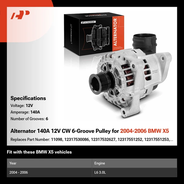 Alternator 140A 12V CW 6-Groove Pulley for 2004-2006 BMW X5