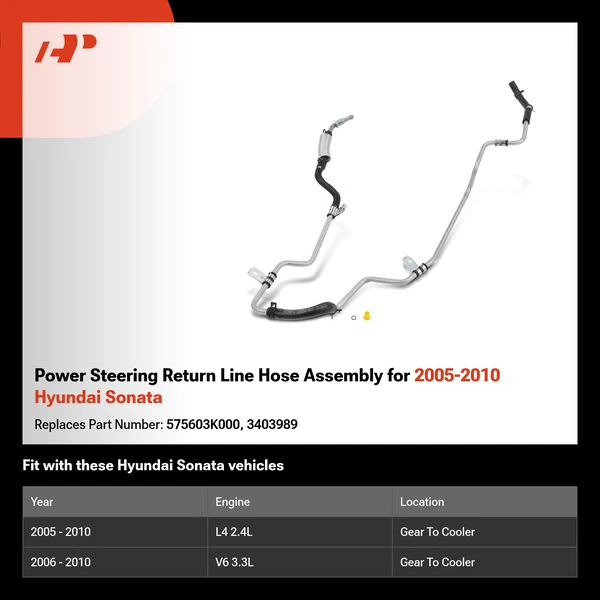 Power Steering Return Line Hose Assembly for 2005-2010 Hyundai Sonata
