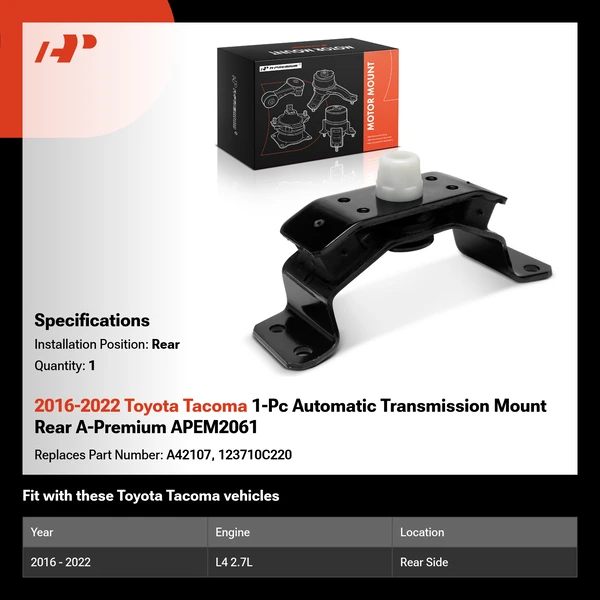 2016-2022 Toyota Tacoma 1-Pc Automatic Transmission Mount Rear A-Premium APEM2061