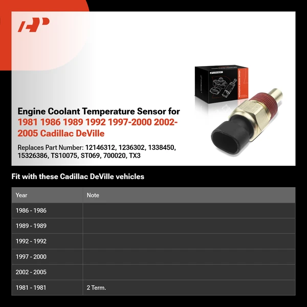 Engine Coolant Temperature Sensor for 1981 1986 1989 1992 1997-2000 2002-2005 Cadillac DeVille