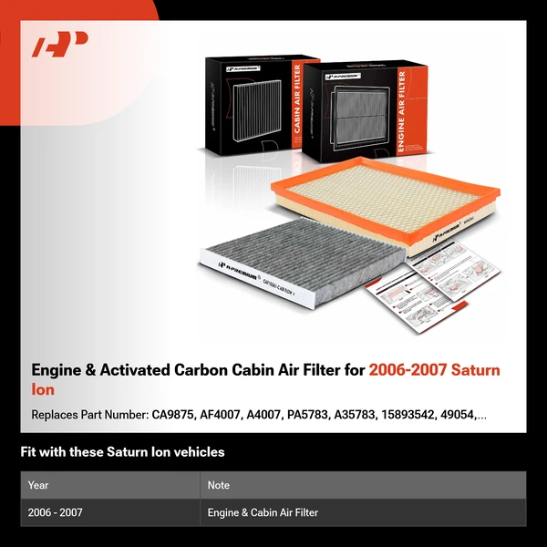Engine & Activated Carbon Cabin Air Filter for 2006-2007 Saturn Ion