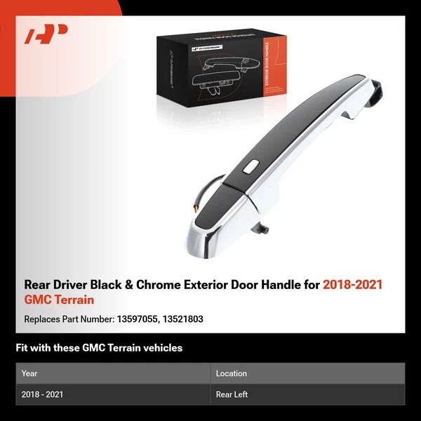 Rear Driver Black & Chrome Exterior Door Handle for 2018-2021 GMC Terrain