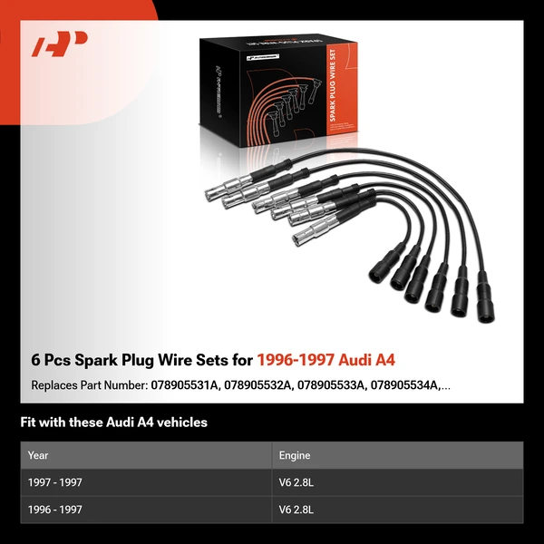 6 Pcs Spark Plug Wire Sets for 1996-1997 Audi A4