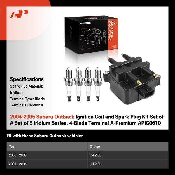 2004-2005 Subaru Outback Ignition Coil and Spark Plug Kit Set of A Set of 5 Iridium Series, 4-Blade Terminal A-Premium APIC0610