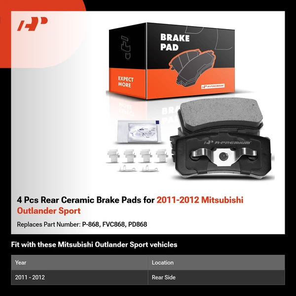 4 Pcs Rear Ceramic Brake Pads for 2011-2012 Mitsubishi Outlander Sport