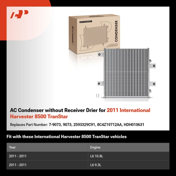 AC Condenser without Receiver Drier for 2011 International Harvester 8500 TranStar