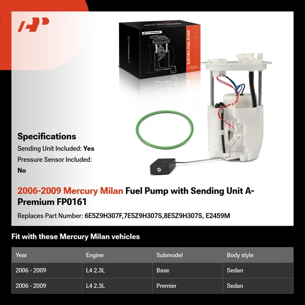 2006-2009 Mercury Milan Fuel Pump with Sending Unit A-Premium FP0161