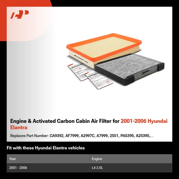 Engine & Activated Carbon Cabin Air Filter for 2001-2006 Hyundai Elantra