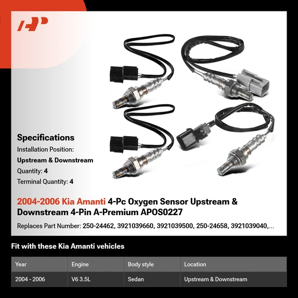 2004-2006 Kia Amanti 4-Pc Oxygen Sensor Upstream & Downstream 4-Pin A-Premium APOS0227