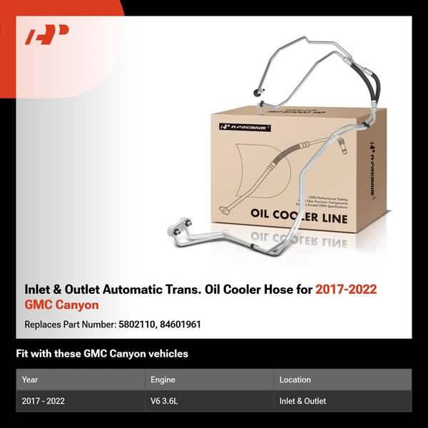 Inlet & Outlet Automatic Trans. Oil Cooler Hose for 2017-2022 GMC Canyon