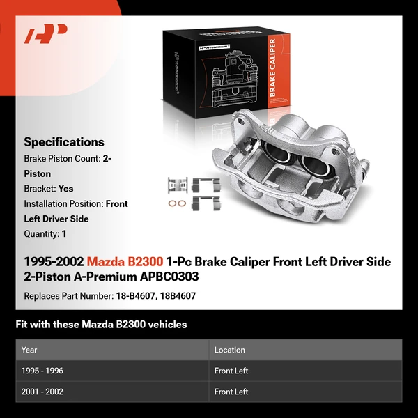 1995-2002 Mazda B2300 1-Pc Brake Caliper Front Left Driver Side 2-Piston A-Premium APBC0303