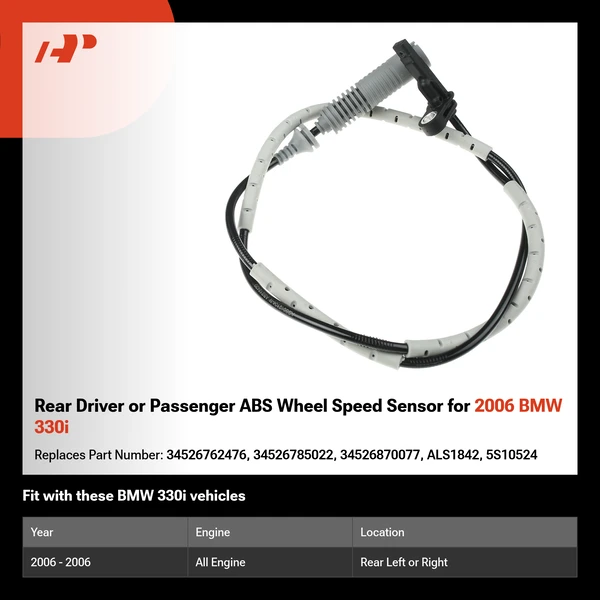 Rear Driver or Passenger ABS Wheel Speed Sensor for 2006 BMW 330i
