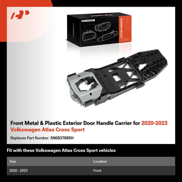 Front Metal & Plastic Exterior Door Handle Carrier for 2020-2023 Volkswagen Atlas Cross Sport