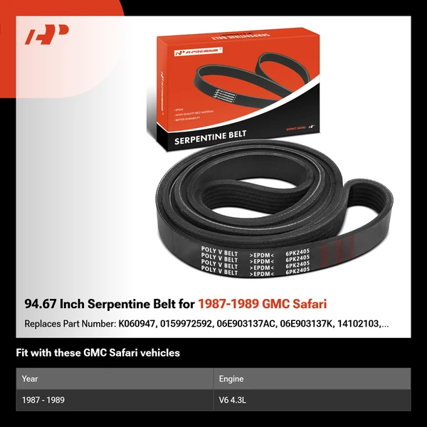94.67 Inch Serpentine Belt for 1987-1989 GMC Safari