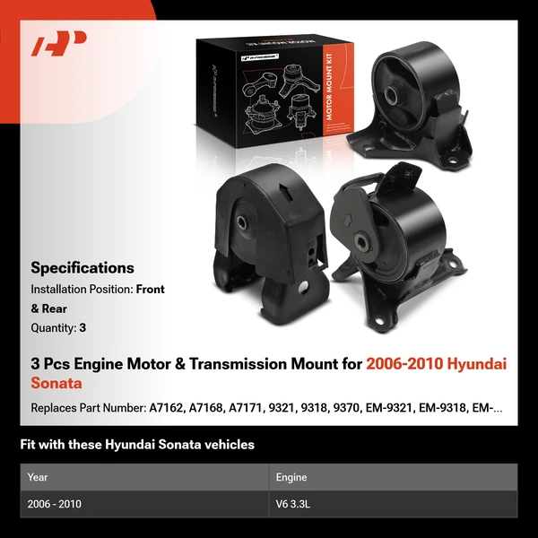 3 Pcs Engine Motor & Transmission Mount for 2006-2010 Hyundai Sonata