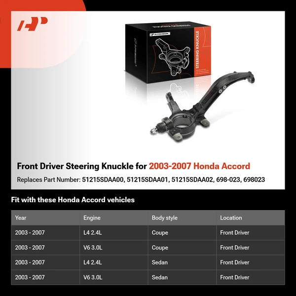 Front Driver Steering Knuckle for 2003-2007 Honda Accord