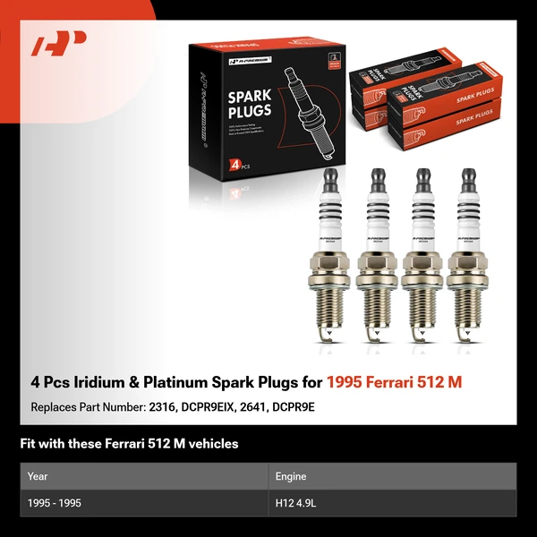 4 Pcs Iridium & Platinum Spark Plugs for 1995 Ferrari 512 M