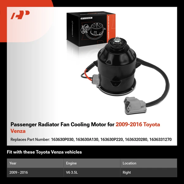 Passenger Radiator Fan Cooling Motor for 2009-2016 Toyota Venza