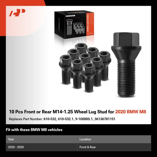 10 Pcs Front or Rear M14-1.25 Wheel Lug Stud for 2020 BMW M8