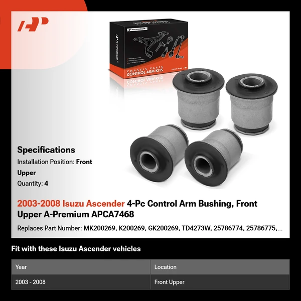 2003-2008 Isuzu Ascender 4-Pc Control Arm Bushing, Front Upper A-Premium APCA7468