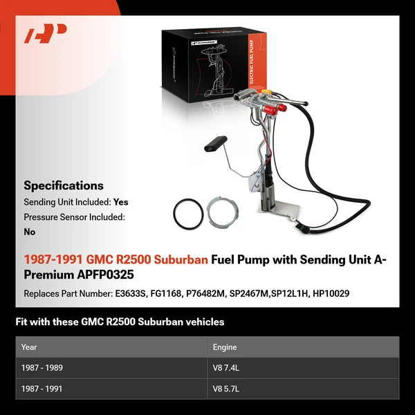1987-1991 GMC R2500 Suburban Fuel Pump with Sending Unit A-Premium APFP0325