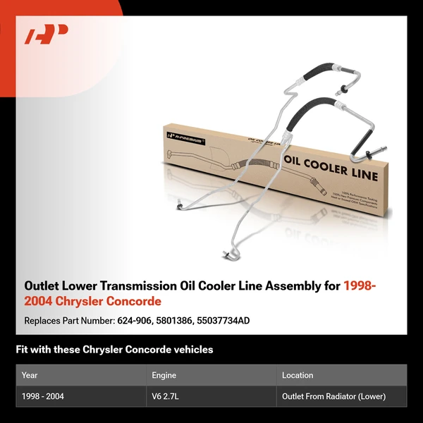 Outlet Lower Transmission Oil Cooler Line Assembly for 1998-2004 Chrysler Concorde