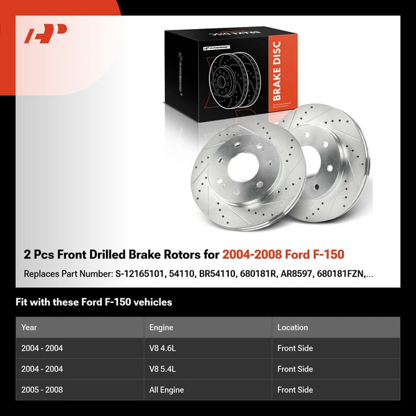 2 Pcs Front Drilled Brake Rotors for 2004-2008 Ford F-150