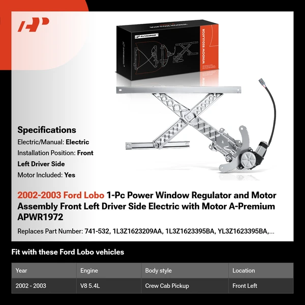 2002-2003 Ford Lobo 1-Pc Power Window Regulator and Motor Assembly Front Left Driver Side Electric with Motor A-Premium APWR1972