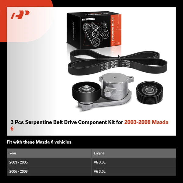 3 Pcs Serpentine Belt Drive Component Kit for 2003-2008 Mazda 6