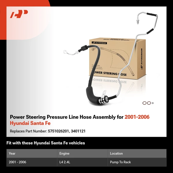 Power Steering Pressure Line Hose Assembly for 2001-2006 Hyundai Santa Fe