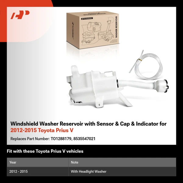 Windshield Washer Reservoir with Sensor & Cap & Indicator for 2012-2015 Toyota Prius V