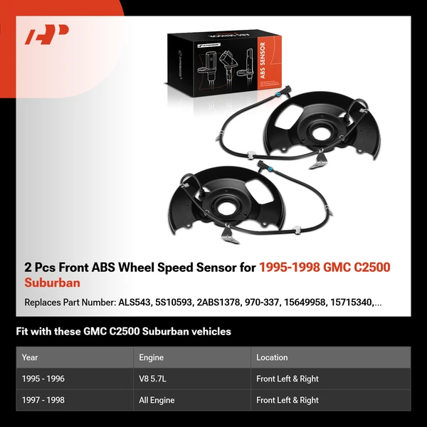 2 Pcs Front ABS Wheel Speed Sensor for 1995-1998 GMC C2500 Suburban