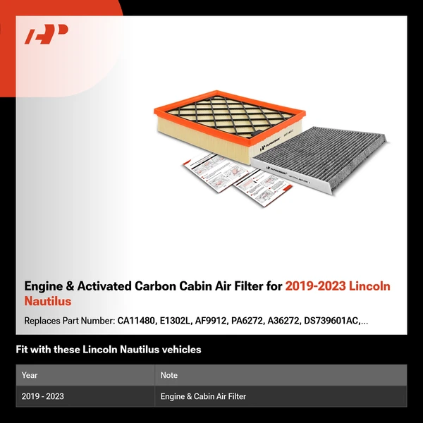 Engine & Activated Carbon Cabin Air Filter for 2019-2023 Lincoln Nautilus