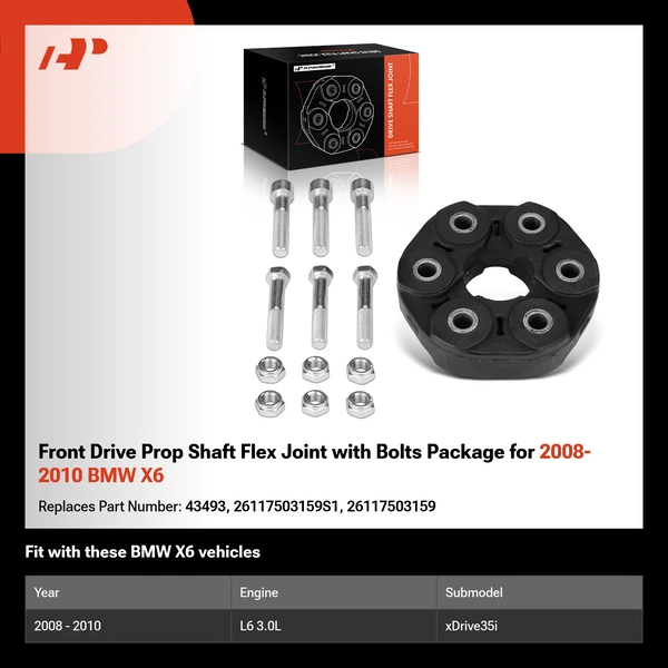 Front Drive Prop Shaft Flex Joint with Bolts Package for 2008-2010 BMW X6