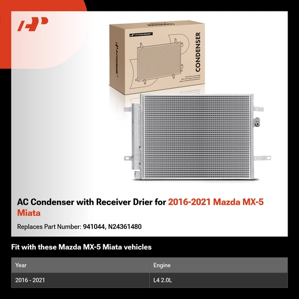 AC Condenser with Receiver Drier for 2016-2021 Mazda MX-5 Miata