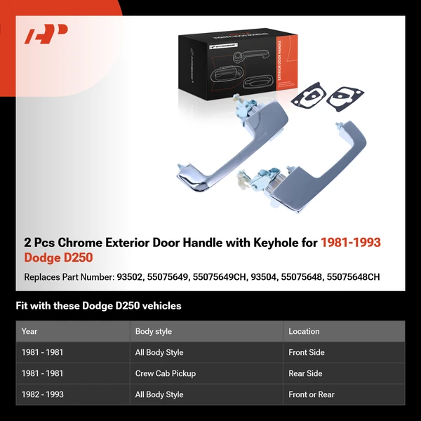 2 Pcs Chrome Exterior Door Handle with Keyhole for 1981-1993 Dodge D250