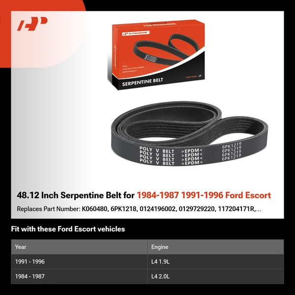 48.12 Inch Serpentine Belt for 1984-1987 1991-1996 Ford Escort