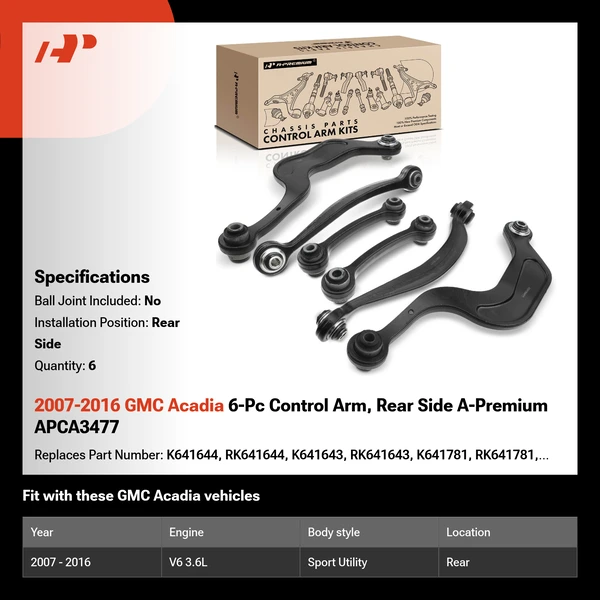 2007-2016 GMC Acadia 6-Pc Control Arm, Rear Side A-Premium APCA3477
